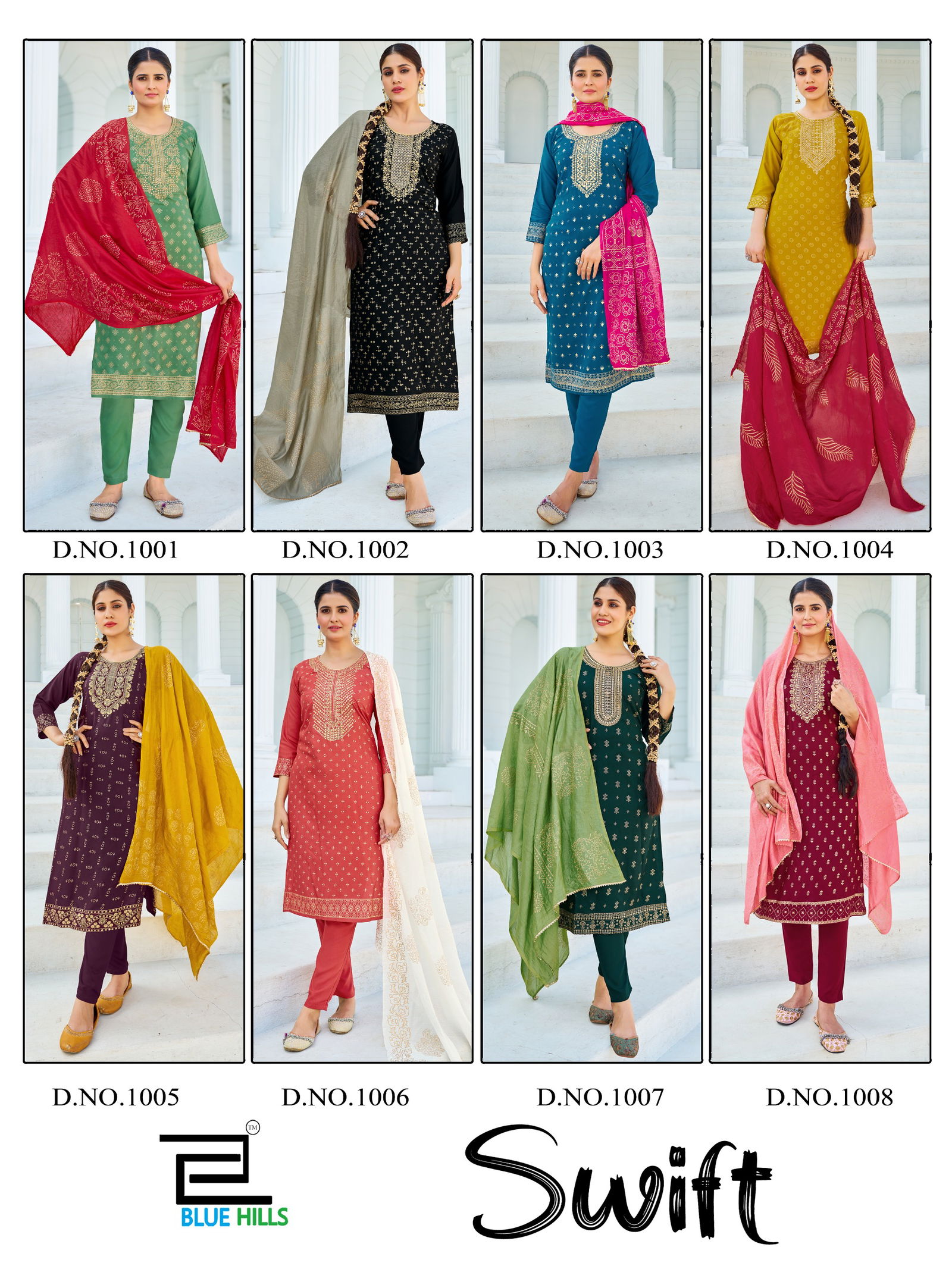 Swift By Blue Hills Rayon Foil Print Kurti With Bottom Dupatta Wholesale Shop In Surat
